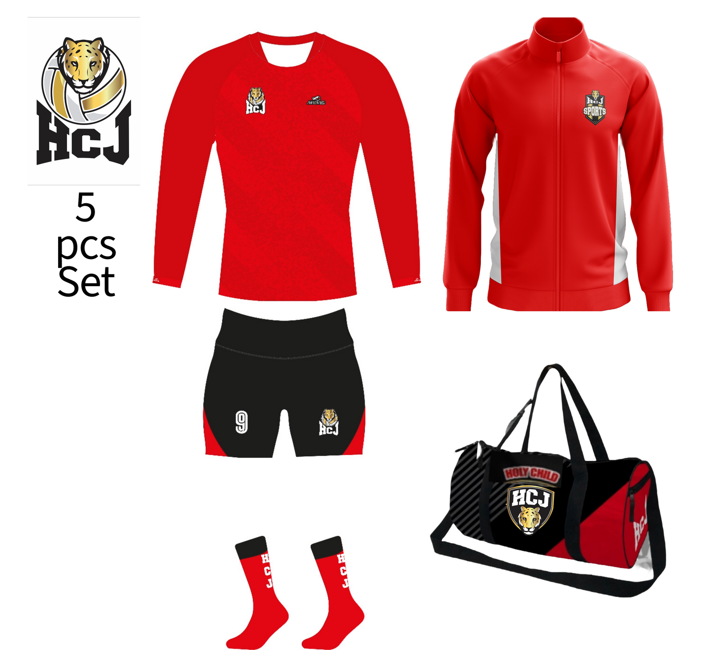 HCJ Volleyball Uniform Set 5pcs with Zipper Jacket